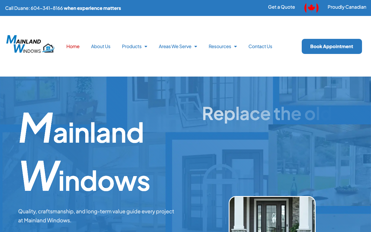 Mainland Windows marketing site interface screenshot