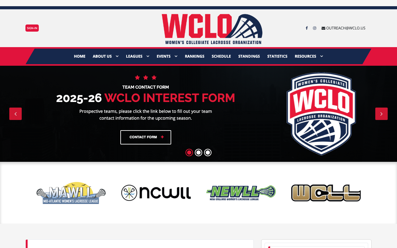 WCLO sports tournament platform interface screenshot